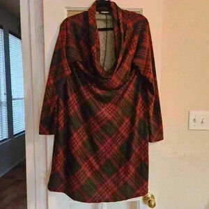 Annabelle Long Sleeve Knee Length Cowl Neck Plaid Christmas Holiday Dress Large